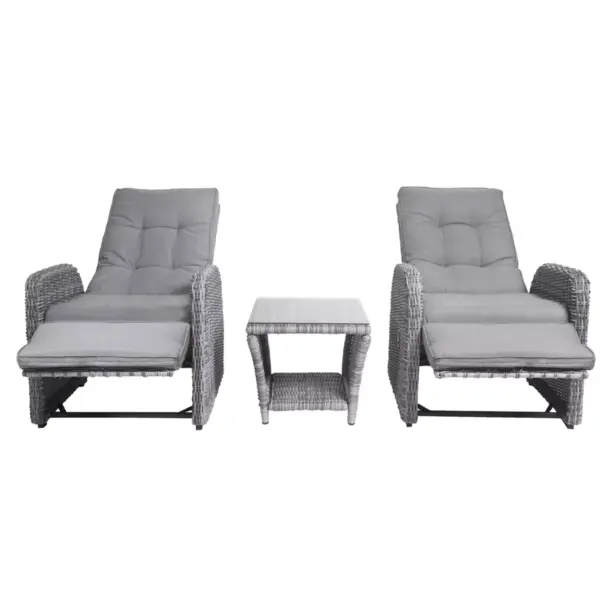 Vallauris 3pc Reclining Outdoor Patio Seating Set - Adore Decor