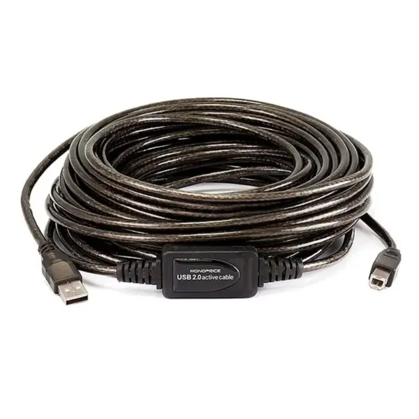 Monoprice USB 2.0 Cable - 49 Feet - Black | USB Type-A to USB Type- B, Active, 28/24AWG