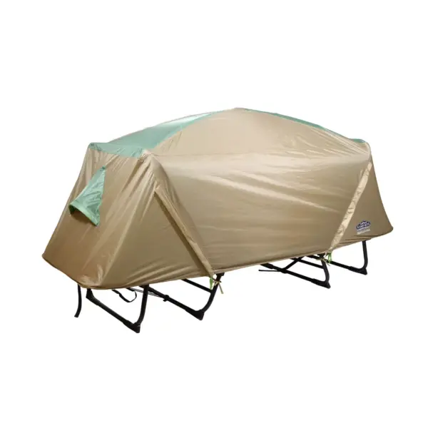 Kamp-Rite Oversize Portable Durable Cot, Versatile Design Converts into Cot, Chair, or Tent w/ Easy Setup, Waterproof Rainfly & Carry Bag, Green/Tan