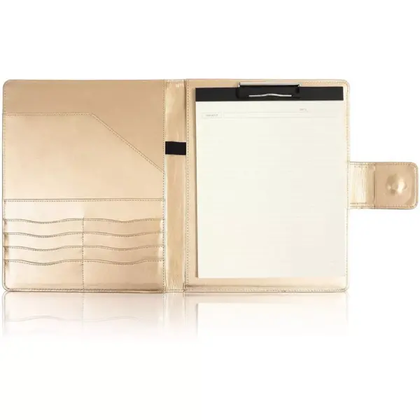 PU Leather Portfolio Case, Executive Clipboard Padfolio with Pockets for Women, Notepad Included, Champagne