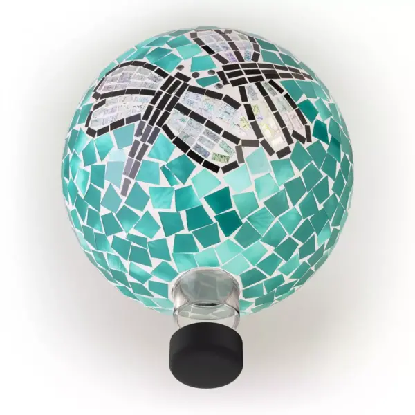 12" x 10" Indoor/Outdoor Dragonfly Duo Glass Gazing Globe Turquoise - Alpine Corporation