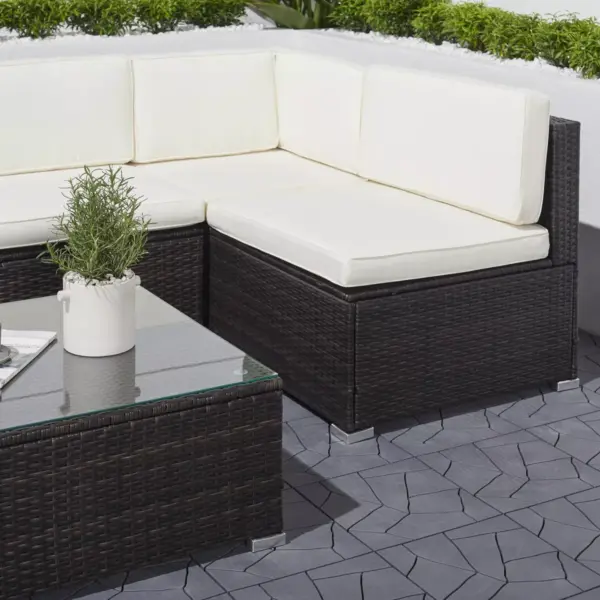 Venice 6pc Classic Outdoor Wicker Sectional Sofa with Seat and Back Cushion - Black - Vifah