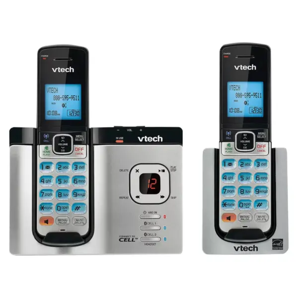 VTech DS6621-2 DECT 6.0 Connect to Cell Answering System with Caller ID/Call Waiting, Silver/Blk, 2 Handsets