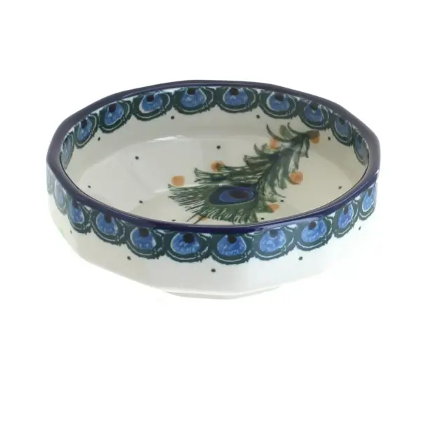 Blue Rose Polish Pottery Peacock Feather Small Angular Bowl