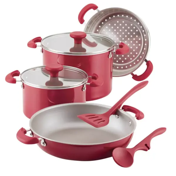 Rachael Ray Create Delicious 8pc Aluminum Nonstick Cookware Stacking Set Red