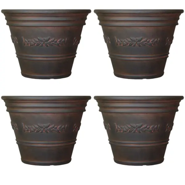 Sunnydaze Indoor/Outdoor Patio, Garden, or Porch Weather-Resistant Double-Walled Laurel Flower Pot Planter - 13" - Rust Finish - 4pk