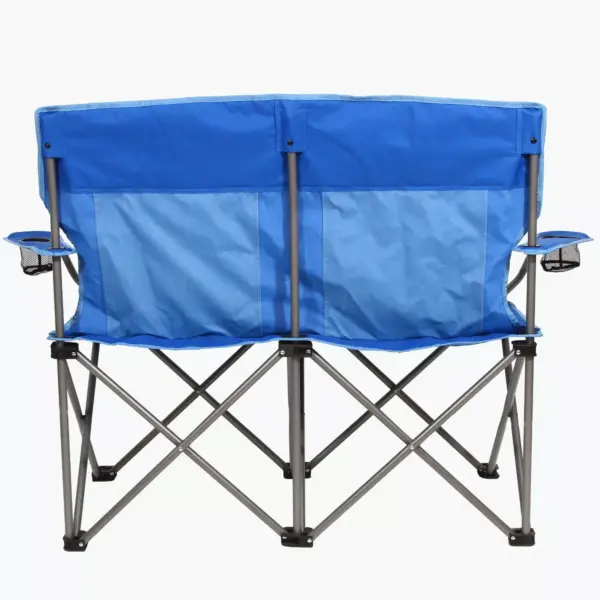 Kamp-Rite KAMPCC356 Outdoor Camping Furniture Beach Patio Sports 2 Person Double Folding Lawn Chair with Cup Holders, Blue