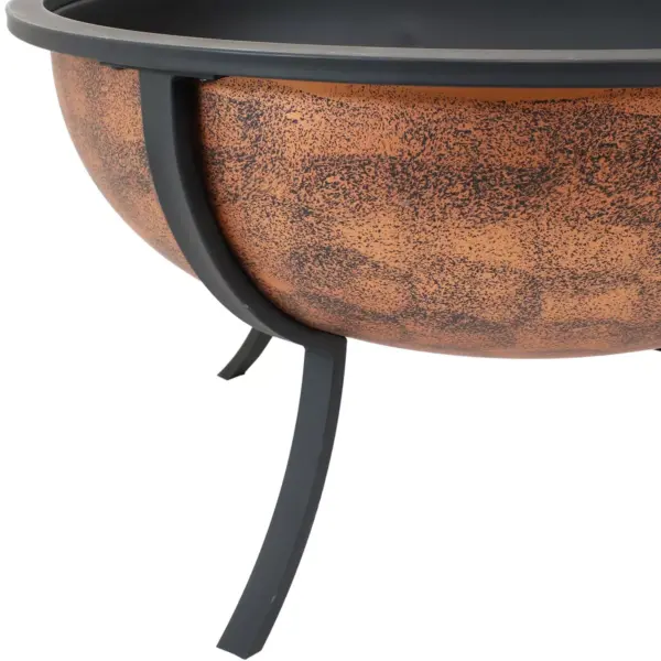 Sunnydaze Outdoor Portable Camping or Backyard Large Round Fire Pit Bowl with Spark Screen, Wood Grate, and Log Poker - 32" - Copper Finish