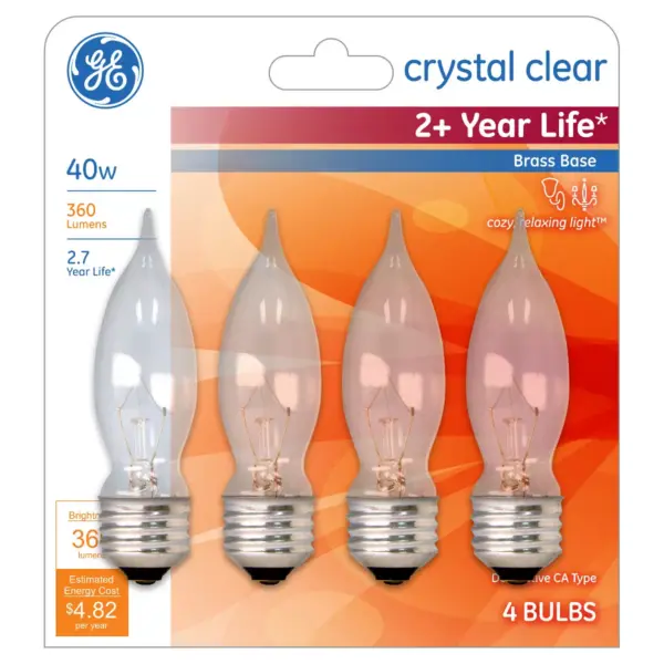 General Electric 40W 4pk CAM Long Life Incandescent Chandelier Light Bulb White