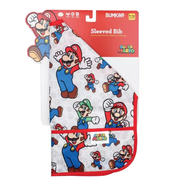 Bumkins Nintendo Sleeved Bib - Mario and Luigi