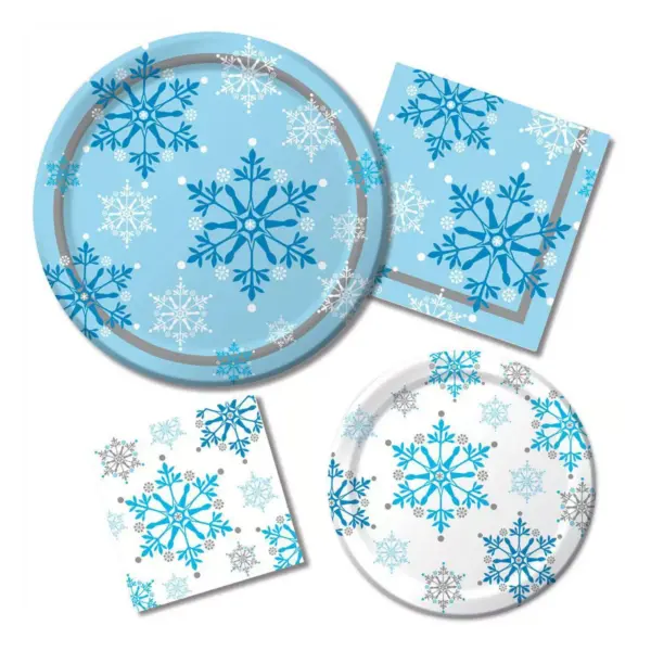 Snowflake Swirls Plastic Tablecloth Blue