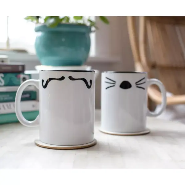 Robe Factory LLC Friends Mr. Rachel Whiskers and Mrs. Ross Moustache Double-Sided Mugs | Set of 2