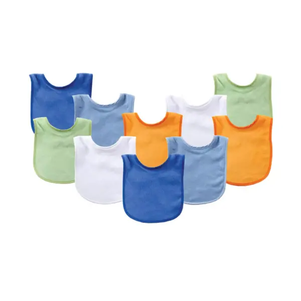 Luvable Friends Baby Boy Cotton Terry Bibs 10pk, Blue Orange, One Size