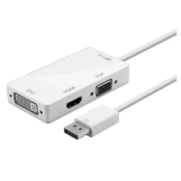 Monoprice DisplayPort 1.2a to 4K HDMI, Dual Link DVI, and VGA Passive Adapter, White