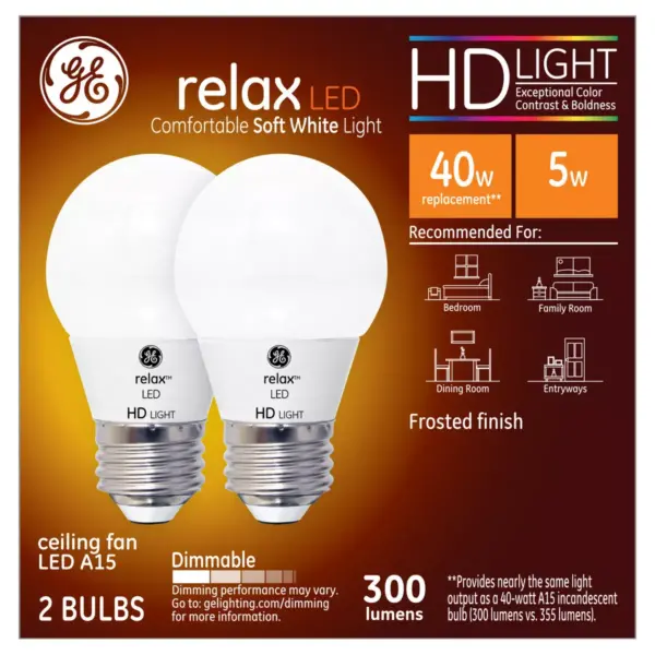 Relax soft white hd 40watt equivalent a15 ceiling fan frost bulb LED 2pk