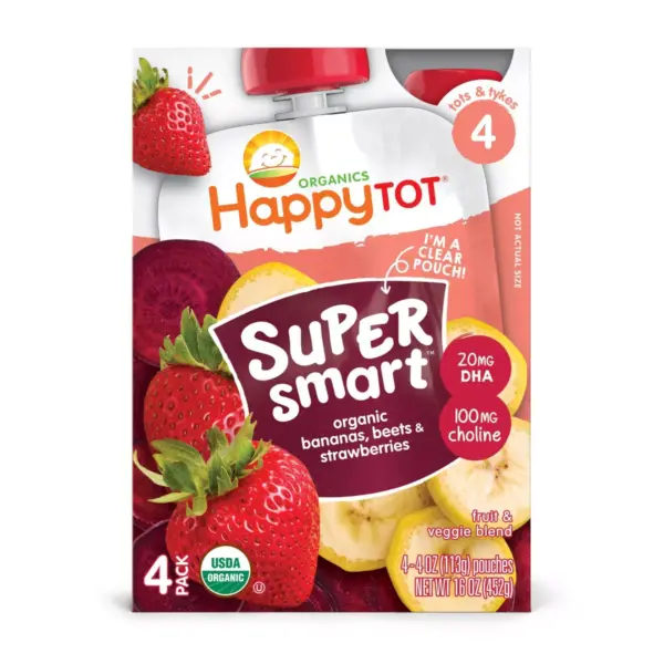 HappyTot Super Smart 4pk Organic Bananas Beets & Strawberries Baby Food Pouch - 16oz