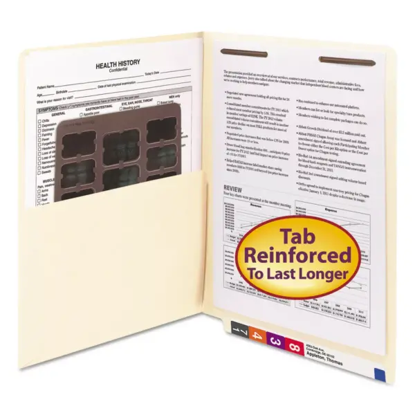 Smead Reinforced End Tab Pocket Folder Fastener Straight Cut Letter Manila 50/Box 34100