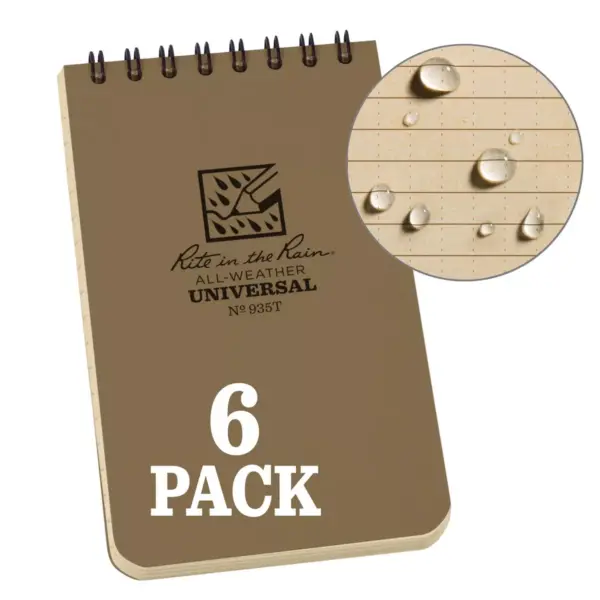 6pk Spiral Notebook 1 Subject Special Ruled 3" x 5" Tan - Rite in the Rain