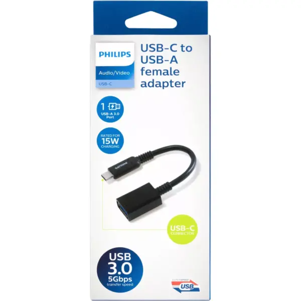 Philips 6" USB-C to USB 3.1 Female Adapter Black