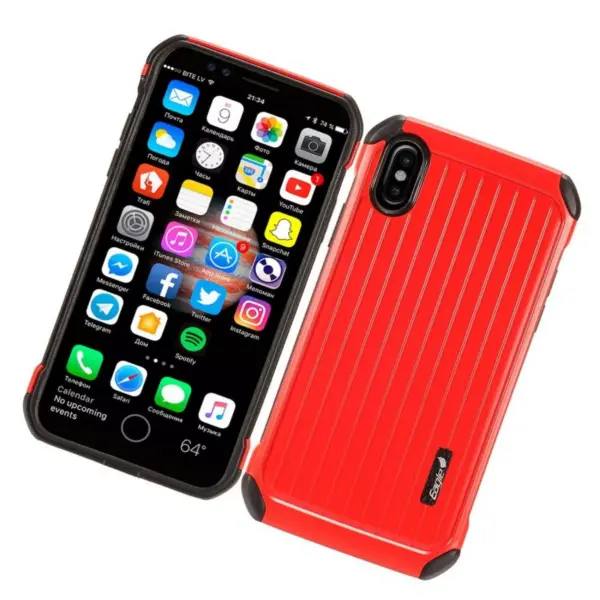 Apple iPhone X Case, by Insten Carry On Dual Layer [Shock Absorbing] Hybrid Hard Snap-in Case Cover For Apple iPhone X, Red/Black by Eagle