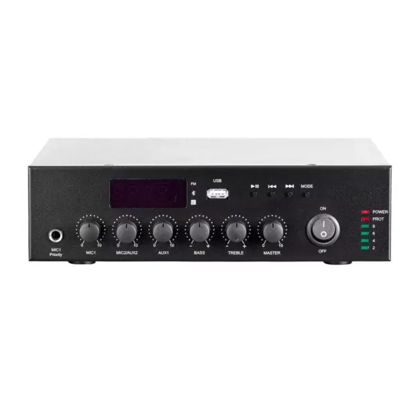 Monoprice Commercial Audio 60W 3ch 100/70V Mixer Amp with Built-in MP3 Player, FM Tuner, And Bluetooth Connection