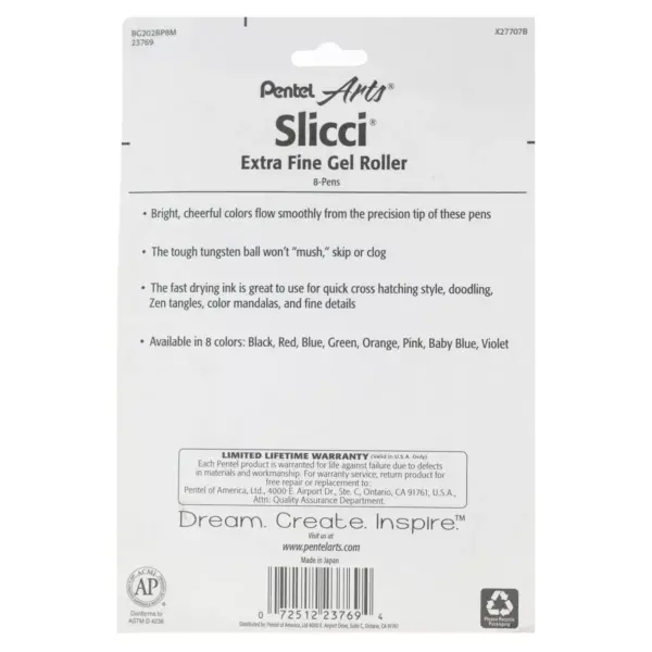 Slicci Gel Pens Extra Fine 8ct - Pentel