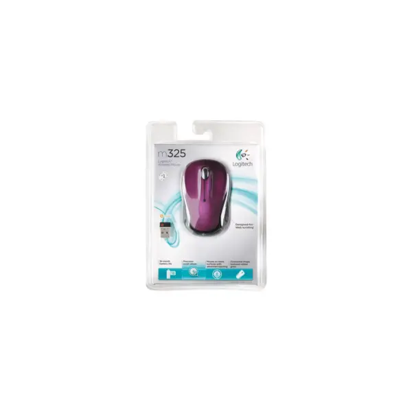 Logitech Wireless Mouse M325 - Optical - Wireless - Radio Frequency - 2.40 GHz - Vivid Violet - USB - Tilt Wheel