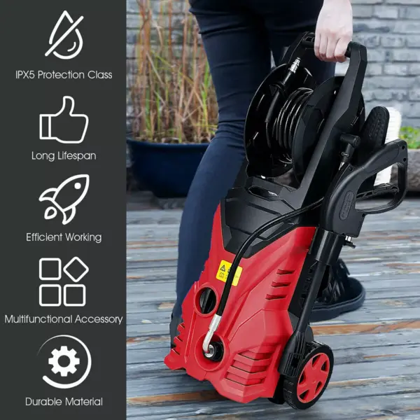 Costway 2030PSI Electric Pressure Washer Cleaner 1.7 GPM 1800W with Hose Reel Red