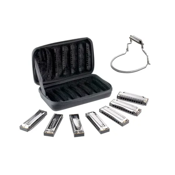 Hohner Blues Band 7 Piece Harmonica Set With Harmonica Holder