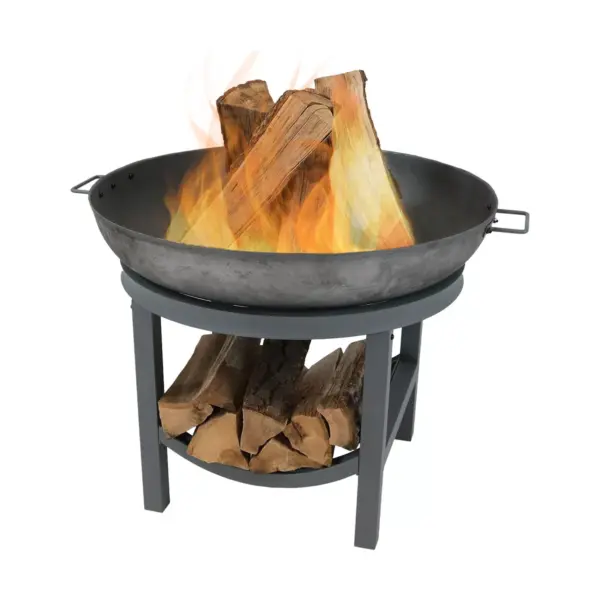 Sunnydaze Outdoor Camping or Backyard Cast Iron Round Fire Pit with Built-In Log Rack - 30" - Dark Gray