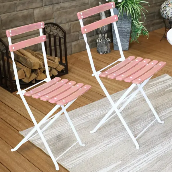 Sunnydaze Indoor/Outdoor Patio or Dining Classic Café European Chestnut Wooden Folding Bistro Chair - Antique Pink - 4pk