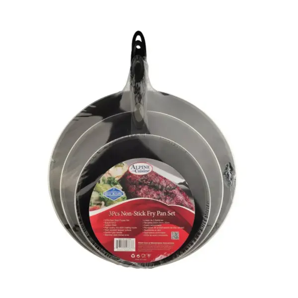 Alpine Cuisine 3 Piece 7, 9.5, & 11 Inch Carbon Steel Non Stick Frying Pan Set