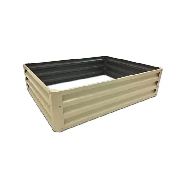 Stratco Raised Galvanized Steel Metal Outdoor Decor Rectangular Garden Bed Veggie Planter Box with 11 Cubic Feet Capacity, 47 x 35 x 12 Inches, Beige