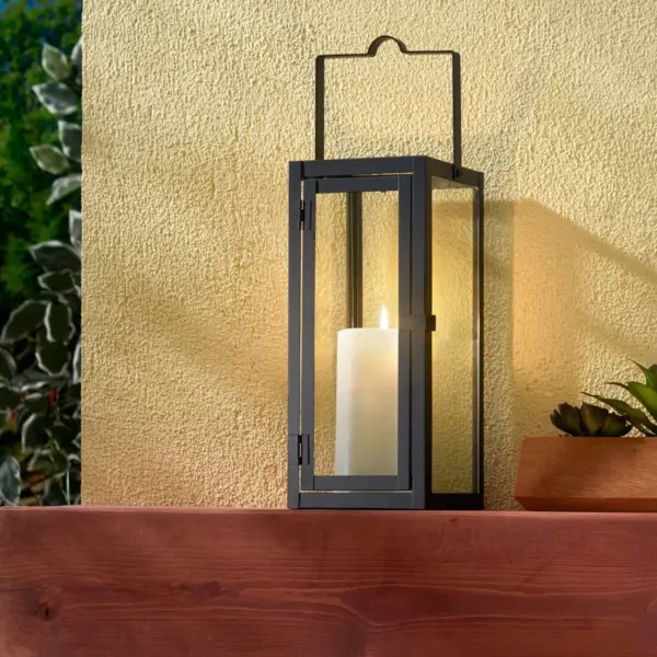 12" Marco Glass Metal Outdoor Lantern with Open Top Black - Smart Living