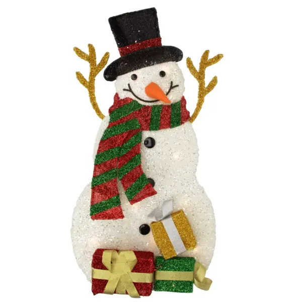 Northlight 31" Pre-Lit White and Black Snowman with Gifts Outdoor Christmas Decor