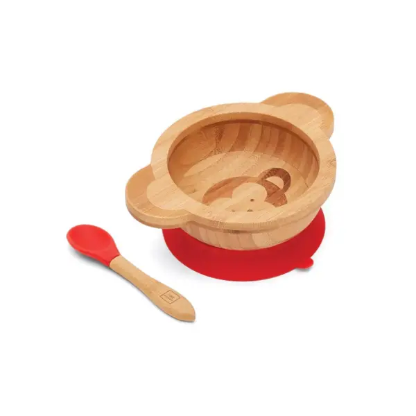 Red Rover 12oz 2pc Bamboo Kids Monkey Suction Base Dining Bowl with Spoon