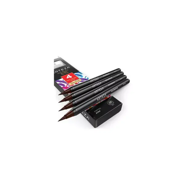 Arteza Blendable Ink Real Brush Tip Artist Brush Pens, A172 Ash Black - Single Color - 4 Pack (ARTZ-8511)