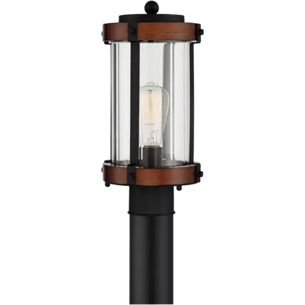 Franklin Iron Works Rustic Industrial Outdoor Post Light Fixture Black Dark Wood 13 3/4" Clear Glass Shade Exterior House Porch