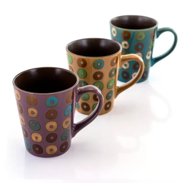 Mr. Coffee Coupa Cafe 3 Piece 13 Ounce Round Stoneware Mug Set in 3 Assorted Designs