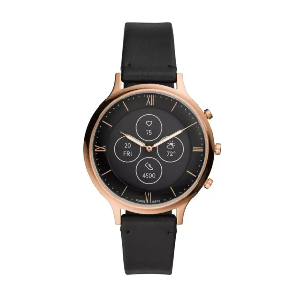 Fossil Hybrid Smartwatch HR Charter 42mm - Rose Gold-Tone with Black Leather