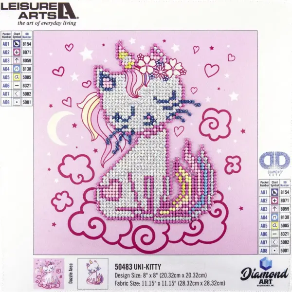 Leisure Arts Sparkle Art Diamond Paint Kit 10.63"X10.63"-Uni-Kitty Pink