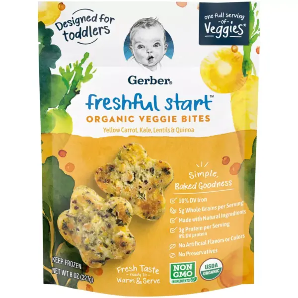 Gerber Freshful Start Frozen Organic Veggie Bites Yellow Carrot, Kale, Lentils & Quinoa - 8oz