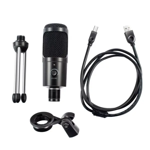 INSTEN USB Condenser Microphone, Indicator Light, Volume Knob, Tripod Stand, for Win, Mac, Recording, Studio, Podcasting and Streaming, Black