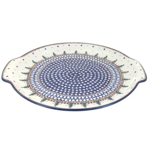 Blue Rose Polish Pottery Rustic Pines Round Serving Tray with Handles