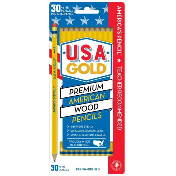 30ct #2 Pencils Sharpened USA Gold - The Write Dudes