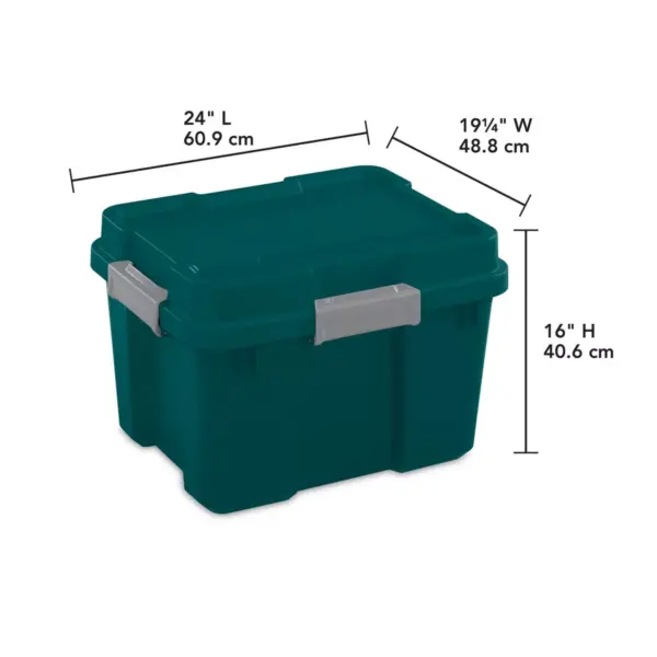 Sterilite 20 Gallon Heavy Duty Plastic Gasket Tote Stackable Storage Container Box with Lid & Latches for Home Organization, Teal Rain/Gray (4 Pack)