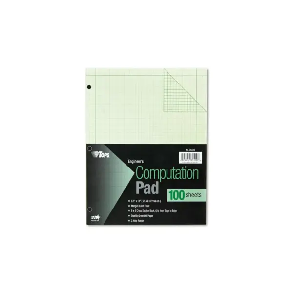 Tops Engineering Computation Pad Grid to Edge 8 1/2 x 11 Green 100 Sheets 35510