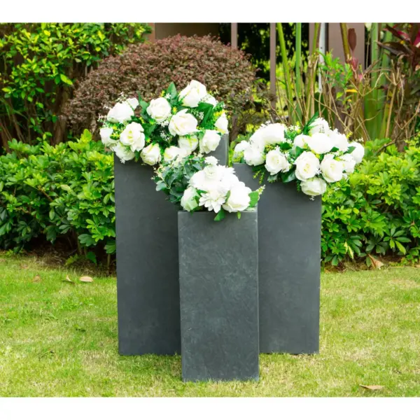 Kante Set of 3 Lightweight Concrete Rectangular Outdoor Planter Charcoal - Rosemead Home & Garden, Inc