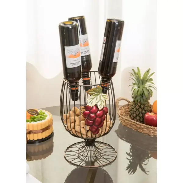 Vintiquewise Vintage Decorative Metal Wire Goblet Shaped Freestanding Wine Bottle and Cork Holder