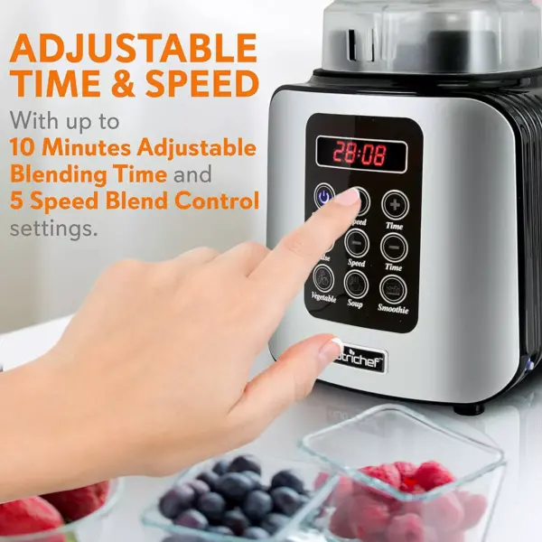 NutriChef NCBL1700 Professional Home Kitchen 5 Speed Digital Countertop Blender w/ 1.70 Liter Container, Pulse Blend and Timer for Smoothies and Soup